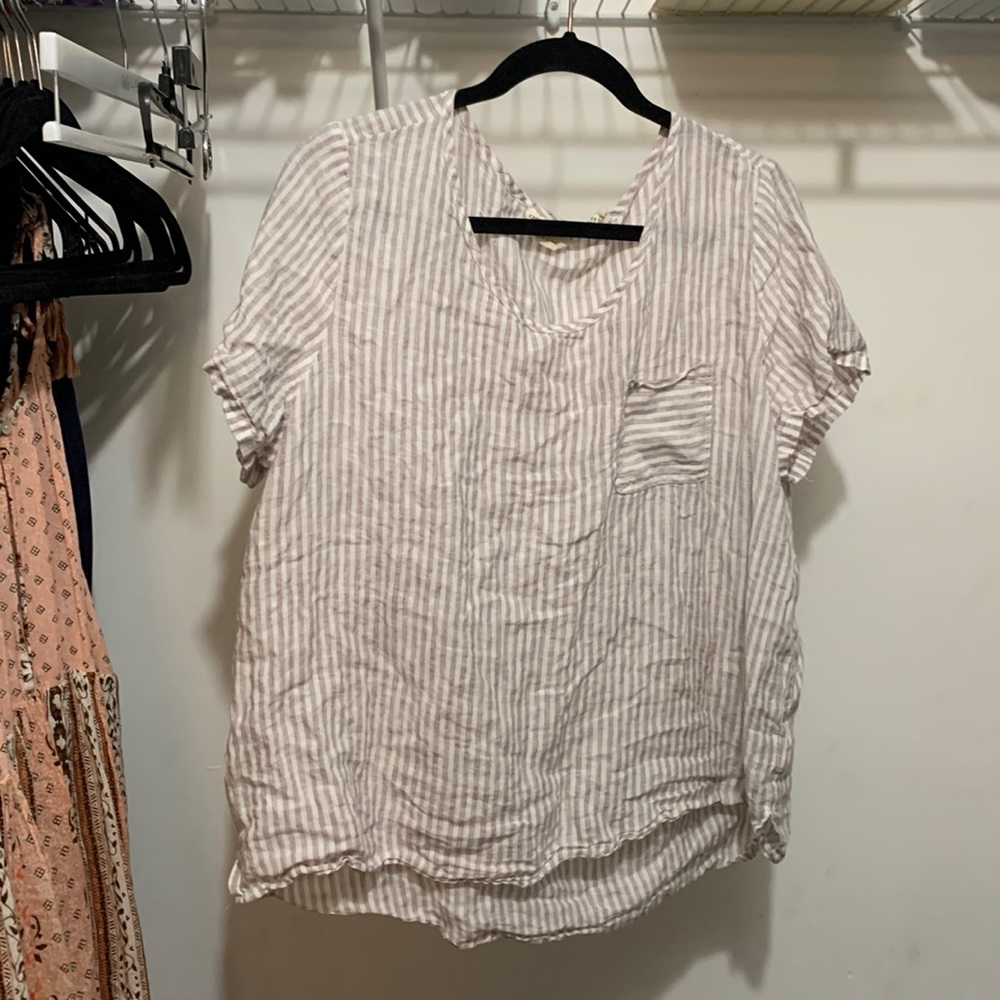 Stripped linen top cute beach vibes top